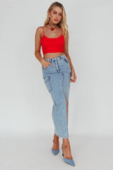 Linka Cami Strap Crop Top Red