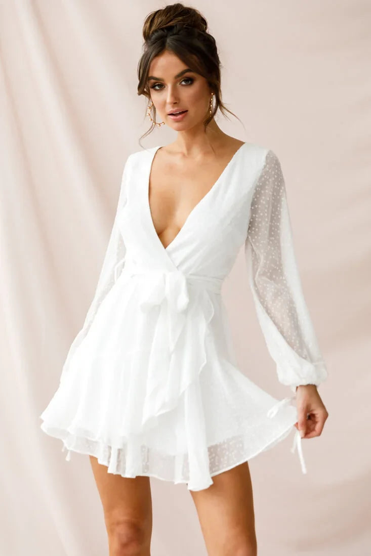 Sheri Hail Spot Chiffon Dress White