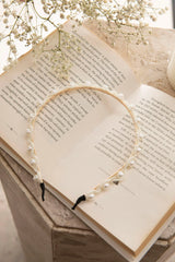Harriet Pearl Gold Headband White