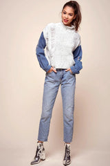 Dawn Denim Sleeved Knit Sweater Marble Blue