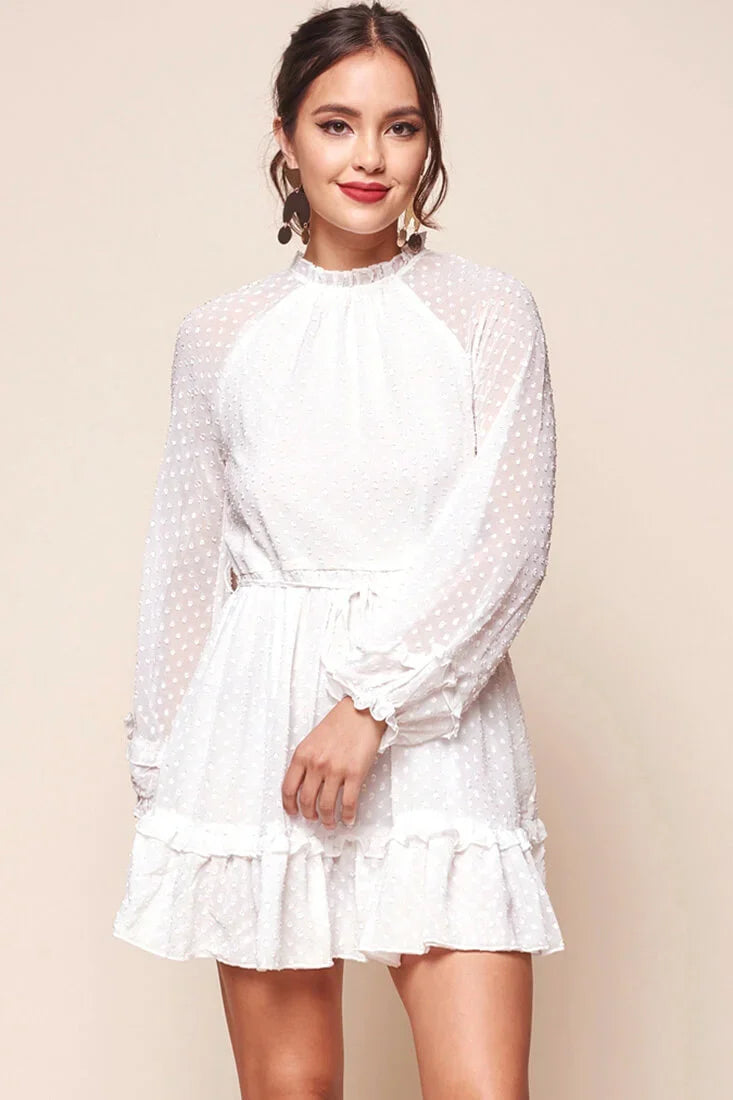 Tracee Open Back Ruffled Hemline Dress White