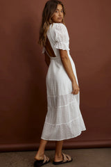 Arlington Eyelet Detail Wrap Midi Dress White