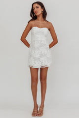 In Paris Embellished Flower Mini Dress White