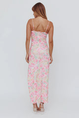 Catriona Split Ruffle Midi Dress Floral Yellow
