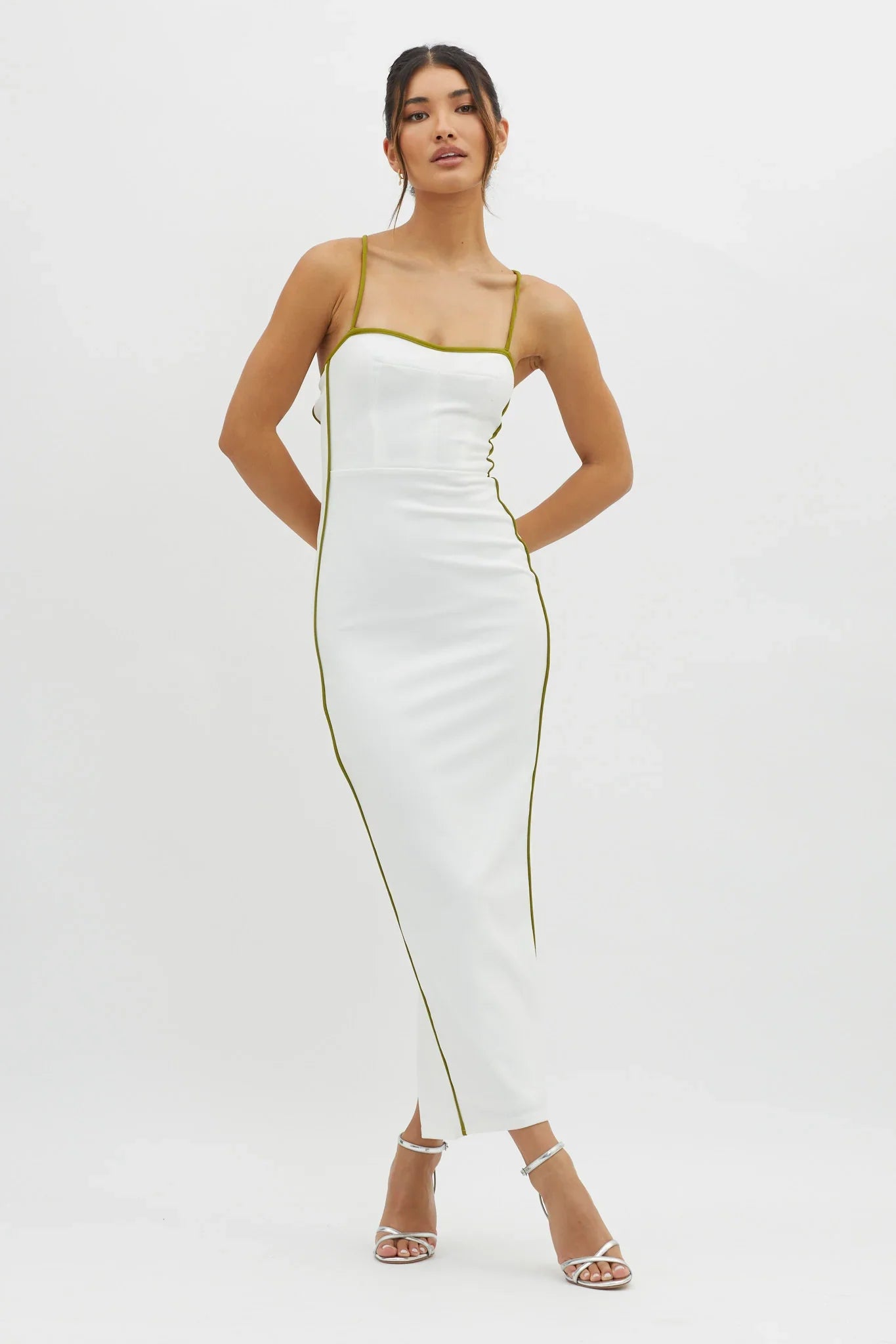 Future Awaits Lace-Up Back Midi Dress White