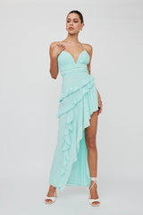 Check Mate Frill Trim Cut-Out Split Dress Mint