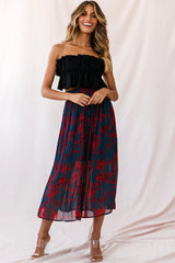 Caroline Accordion Pleat Midi Skirt Forest Green/Red