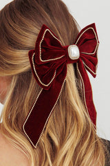Evie Bow Hairclip Wine
