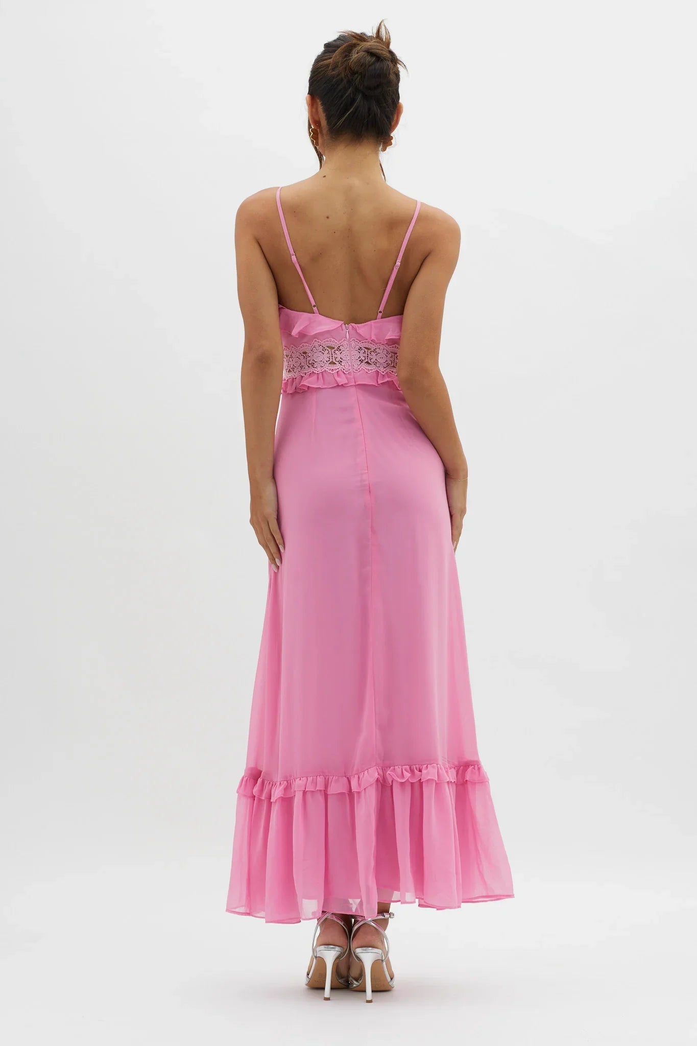 Spirited Ruffle Bust Maxi Dress Pink