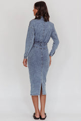 Light Inside Long Sleeve Midi Dress Denim Blue