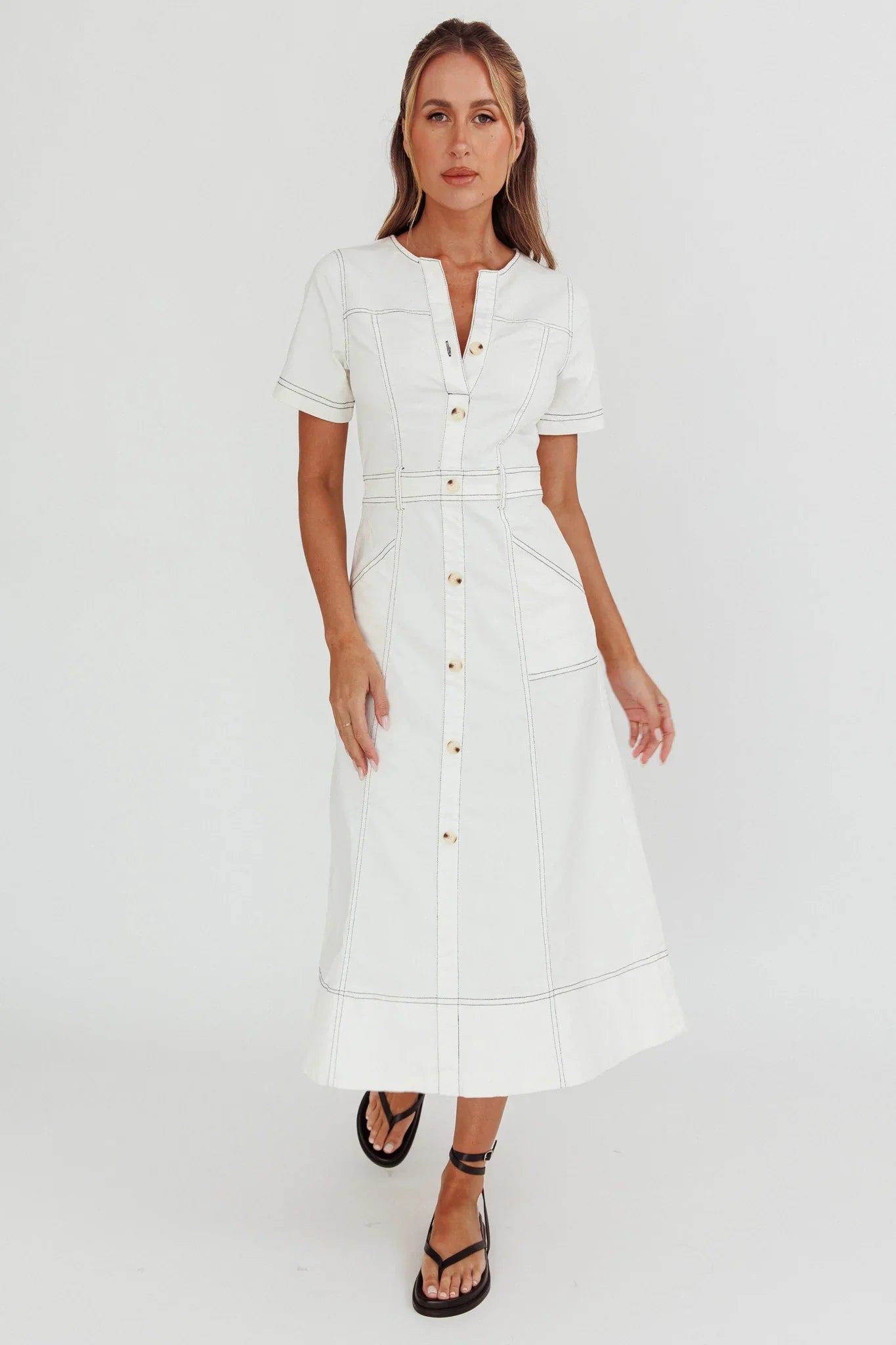 Aspen Love Front Pocket Midi Dress White