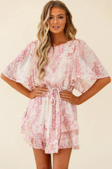 Stars Aligned Angel Sleeve Drawstring Waist Dress Star Print Pink