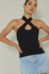 Lou Cut-Out Halter Top Black