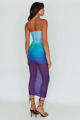 Logan Strapless Ruched Midi Dress Gradient Blue