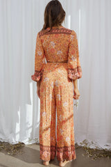 Novo Shirred Waist Long Pants Bohemian Print Orange