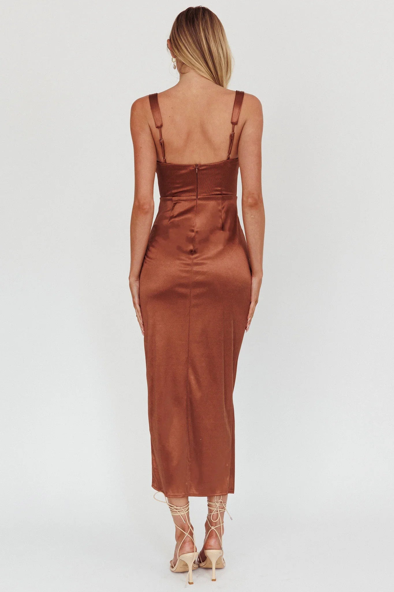Whimsy Pleated Bust Midi Dress Chocolate