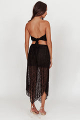 Sweet Words V-Hem Lace Midi Skirt Black