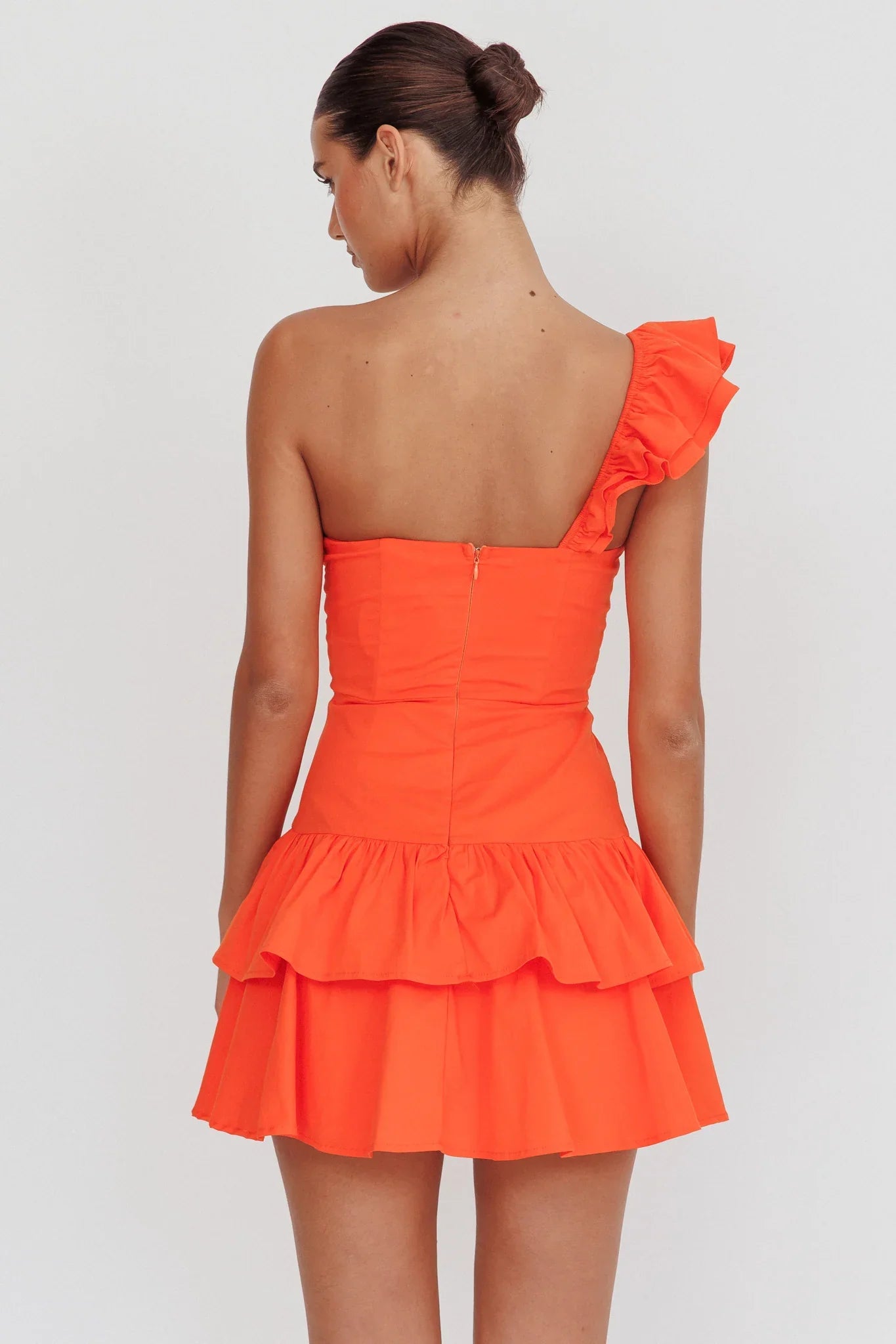Tea Time One Shoulder Ruffle Mini Dress Tangerine