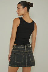 Recess Thick Strap Ribbed Top Black