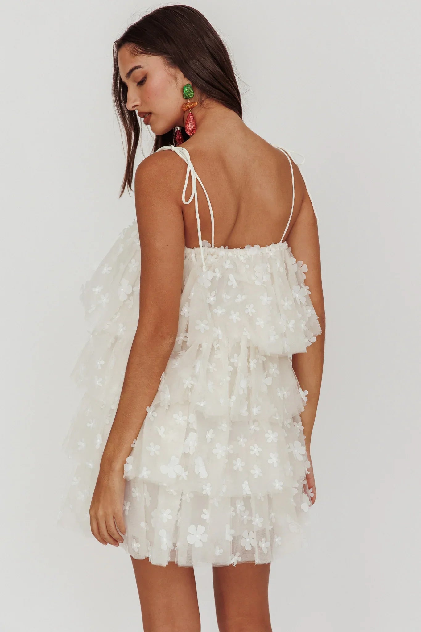 Tomorrow Tiered Ruffle Mini Dress Cream