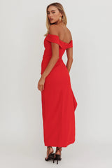 Cha Cha Off Shoulder Thigh Split Maxi Dress Red