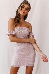 Faithful Off-Shoulder Floral Lace Mini Dress Mauve