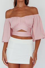 Linka Off-Shoulder Half Sleeve Tie-Back Crop Top Blush