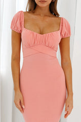 Linka Off-Shoulder Knee Length Ribbed Dress Blush