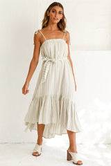 Golden Days Tied-Shoulder Midi Dress Stripe Pattern Olive
