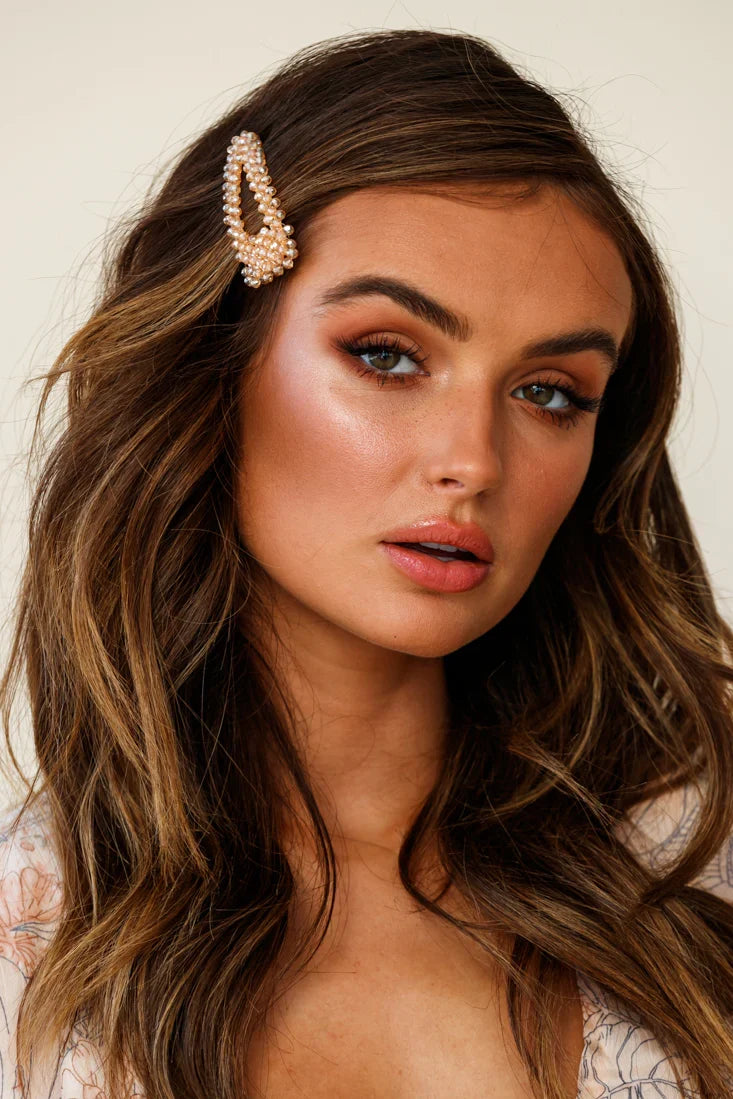 Tilly Beaded Oversized Barrette Champagne