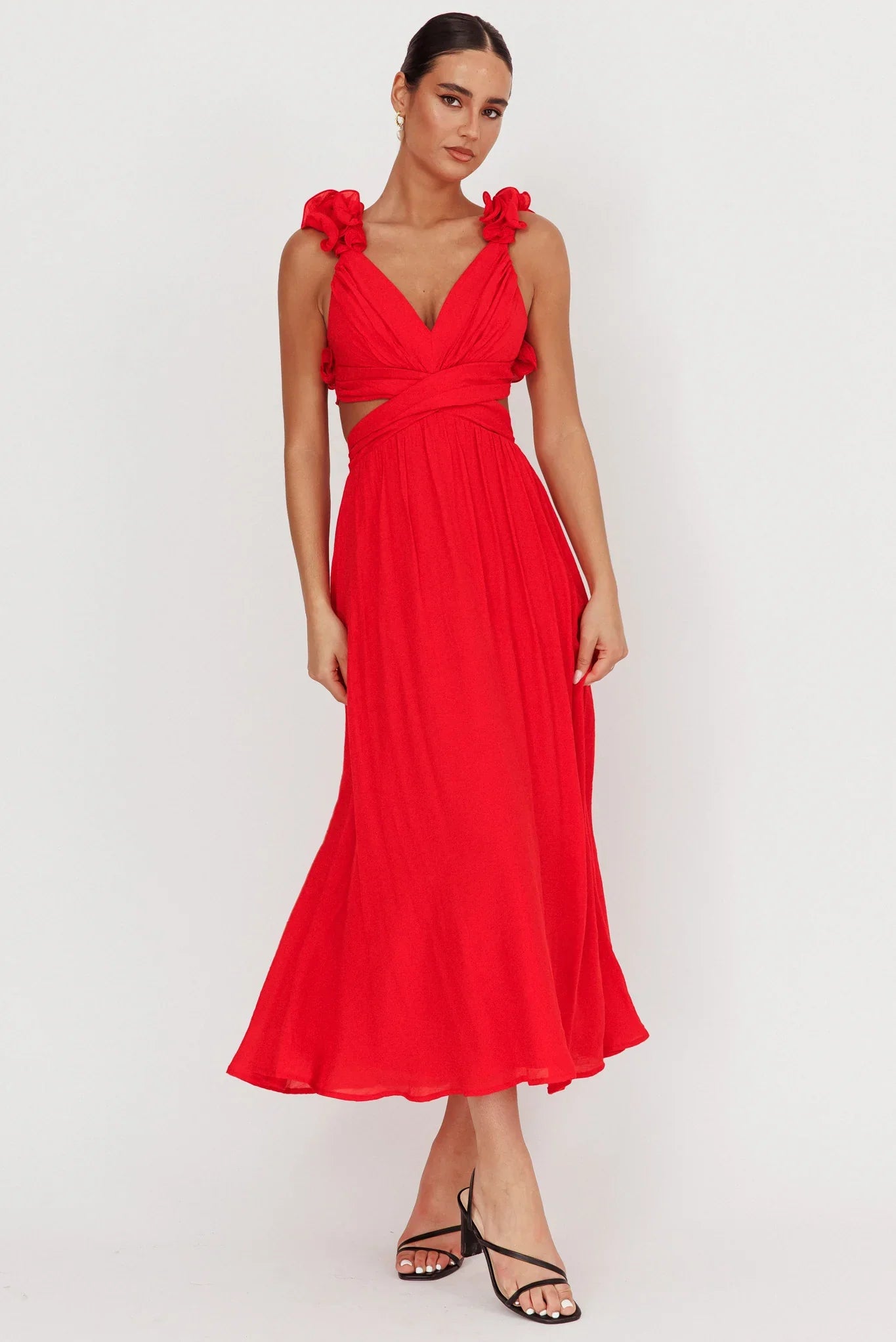 Madara Laced Back Ruffle Dress Red