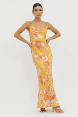 Dream Walk Cowl Back Tied Dress Print Orange