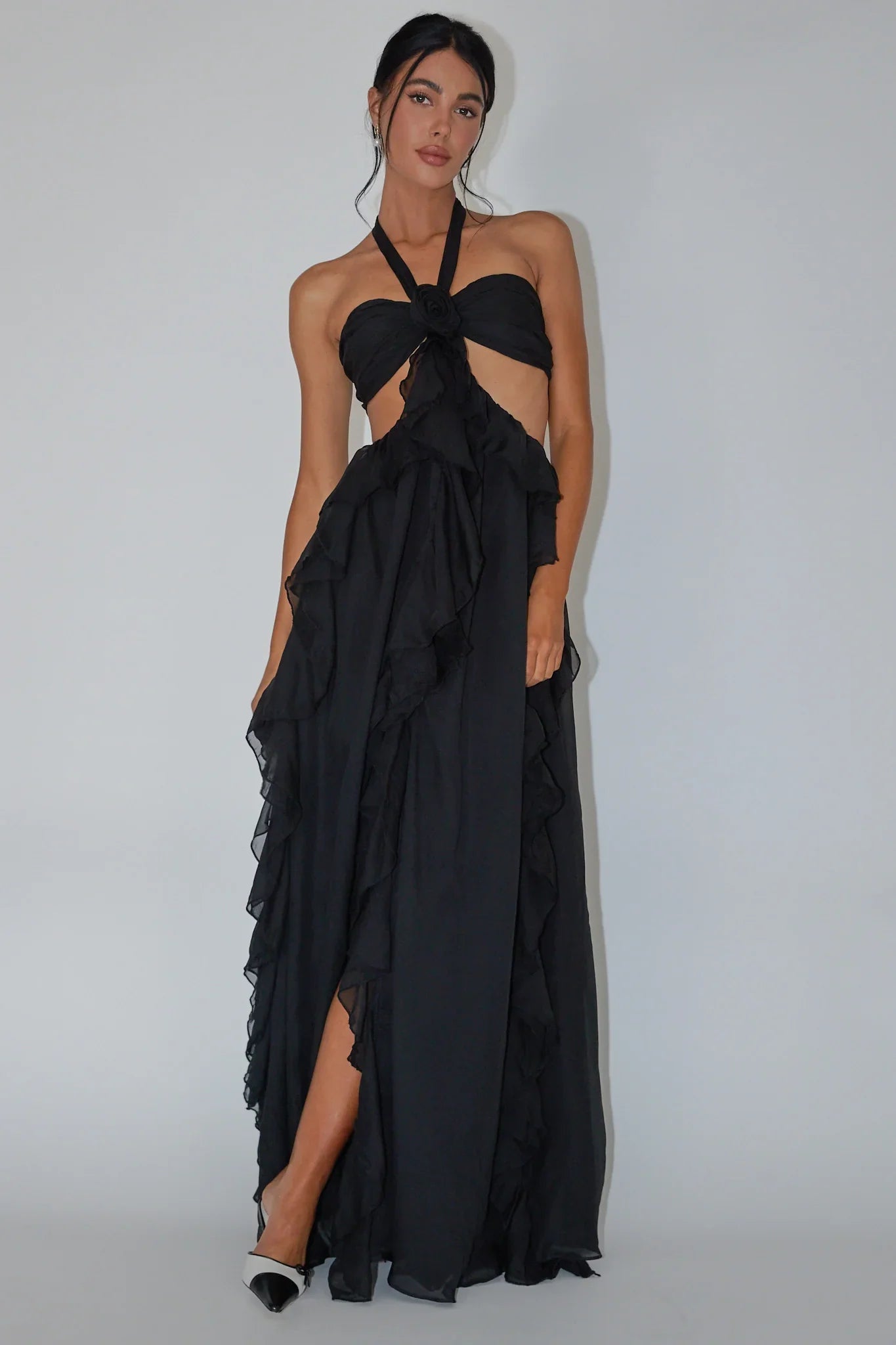 Santiago Cut-Out Ruffle Maxi Dress Black