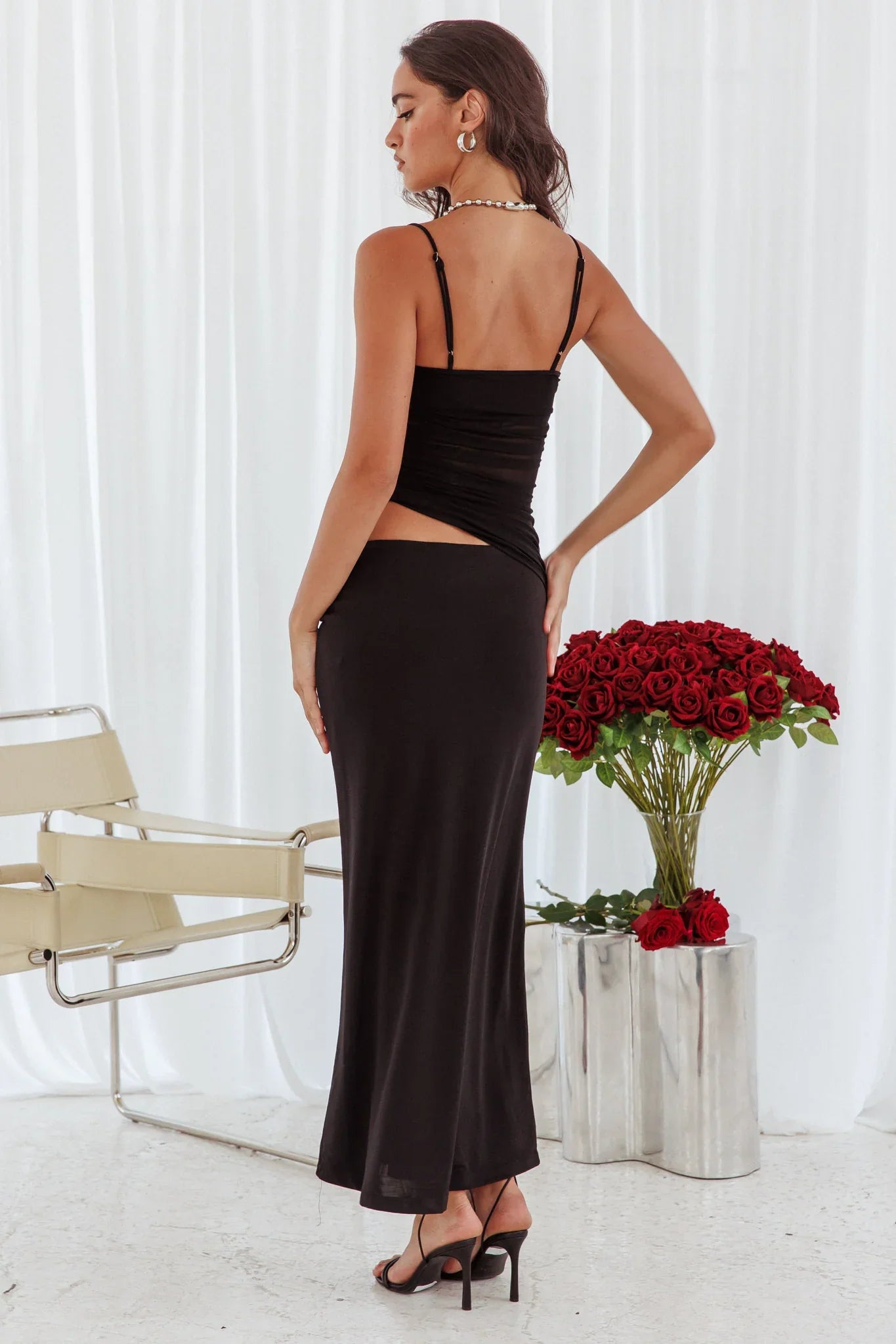 Lorely Ruched Bodice Midi Dress Black