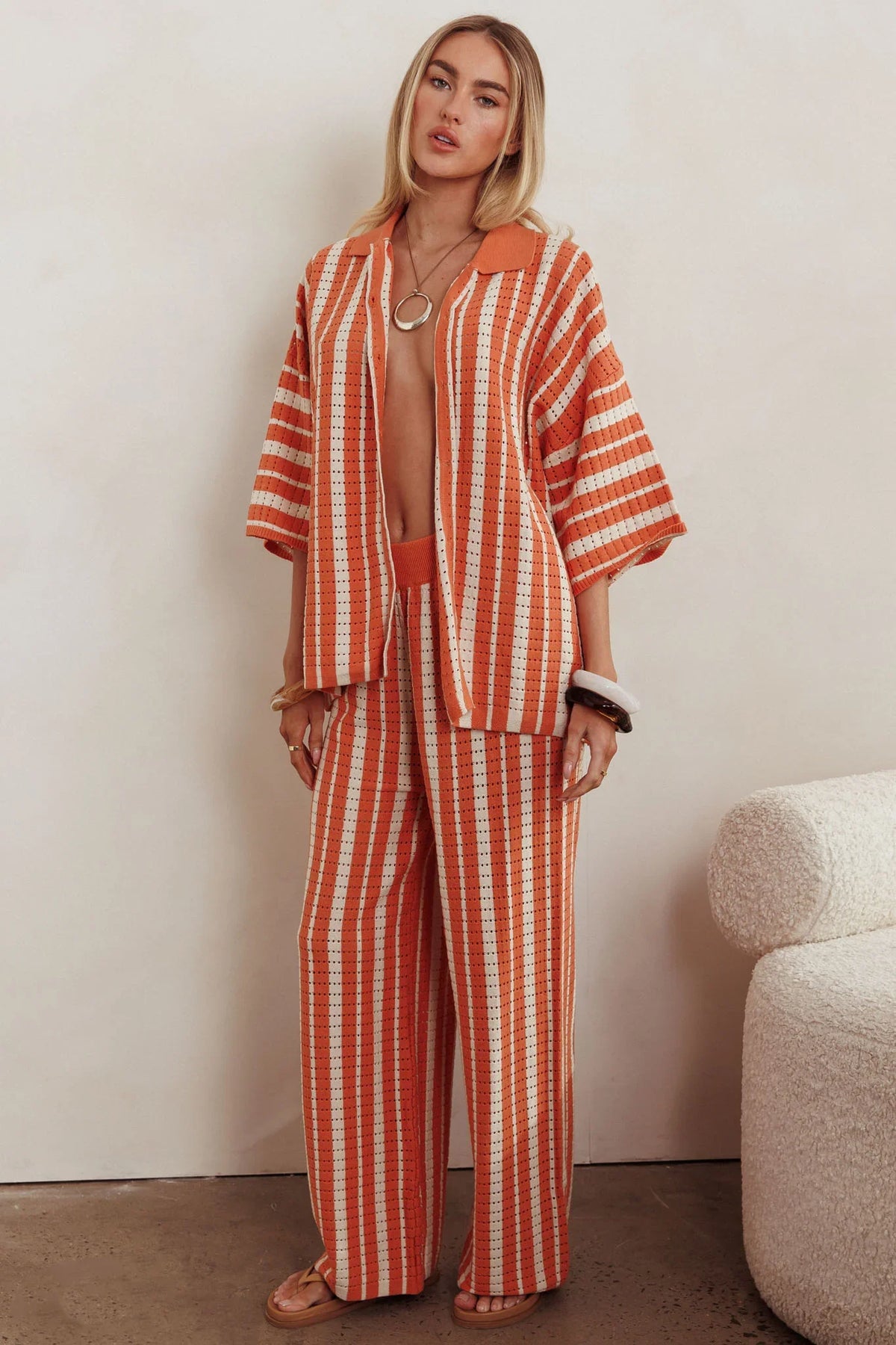Influence Knit Straight Leg Pants Orange