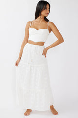Gracelyn Tied Shoulder Embroidery Crop Top White