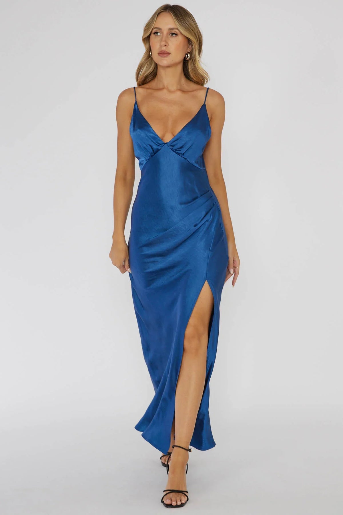 Marlie Side Pleat Maxi Dress Navy