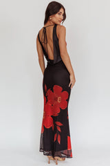 Cassiopeia Open Back Maxi Dress Hibiscus Black