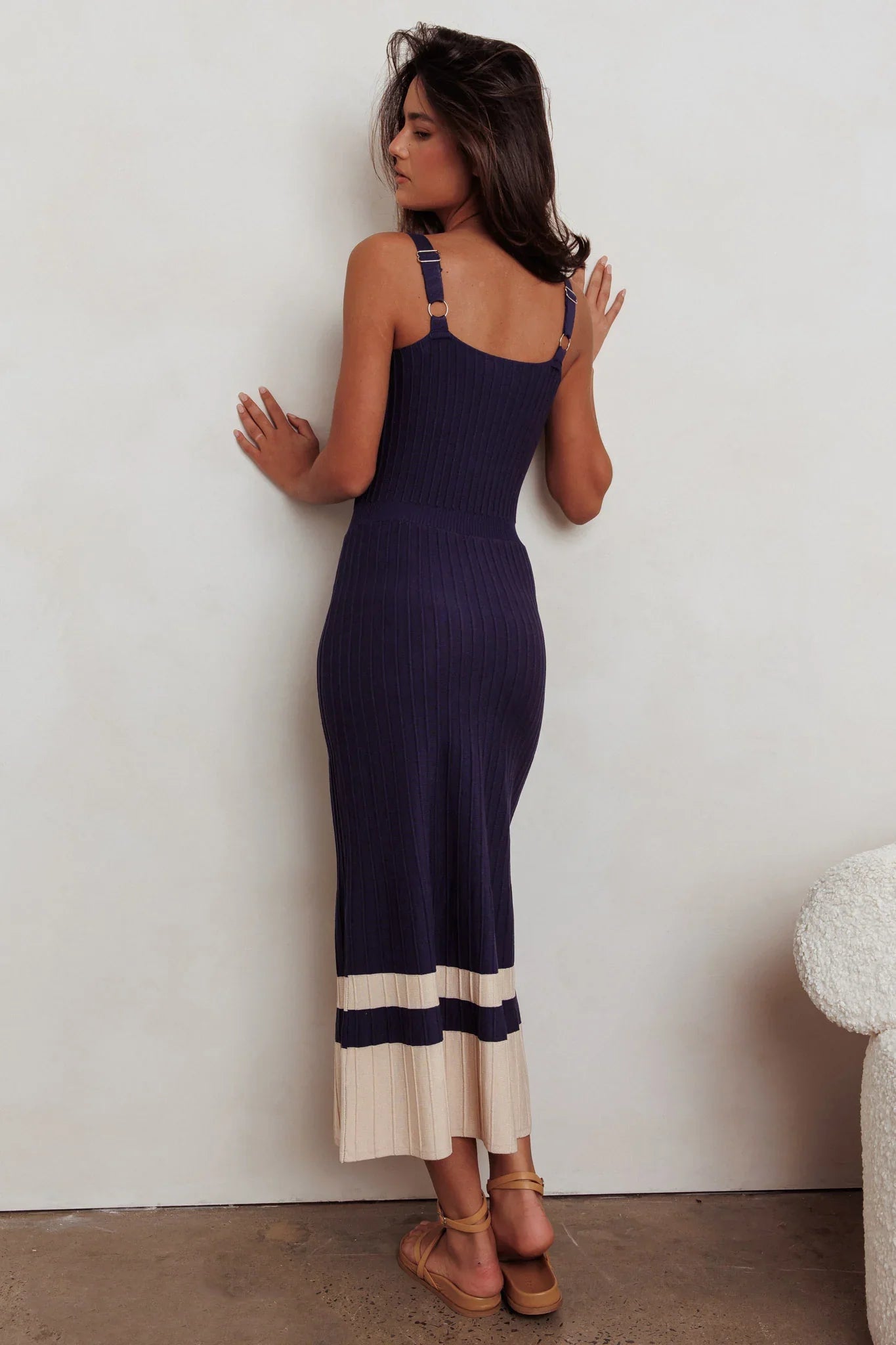 Cayla Contrast Ribbed Knit Maxi Dress Navy