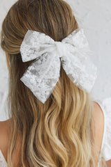 Belle Lace Bow Barrette Clip White
