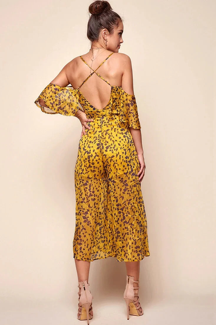 Constance Flowy Summer Jumpsuit Yellow Mustard