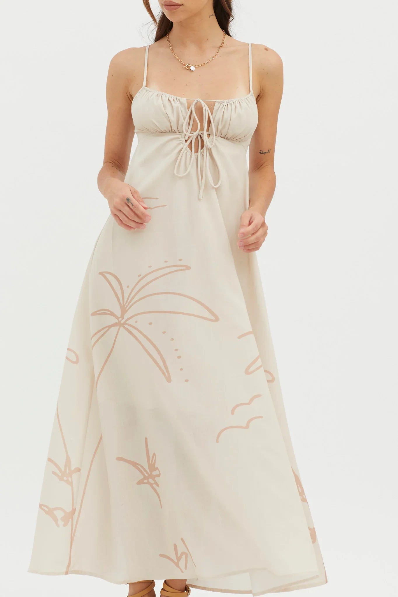 Yuki Tied Bust Midi Dress Sand